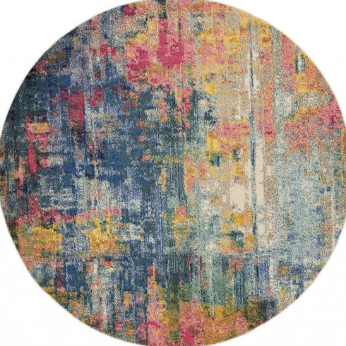 2' X 6' Blue And Yellow Abstract Power Loom Non Skid Area Rug